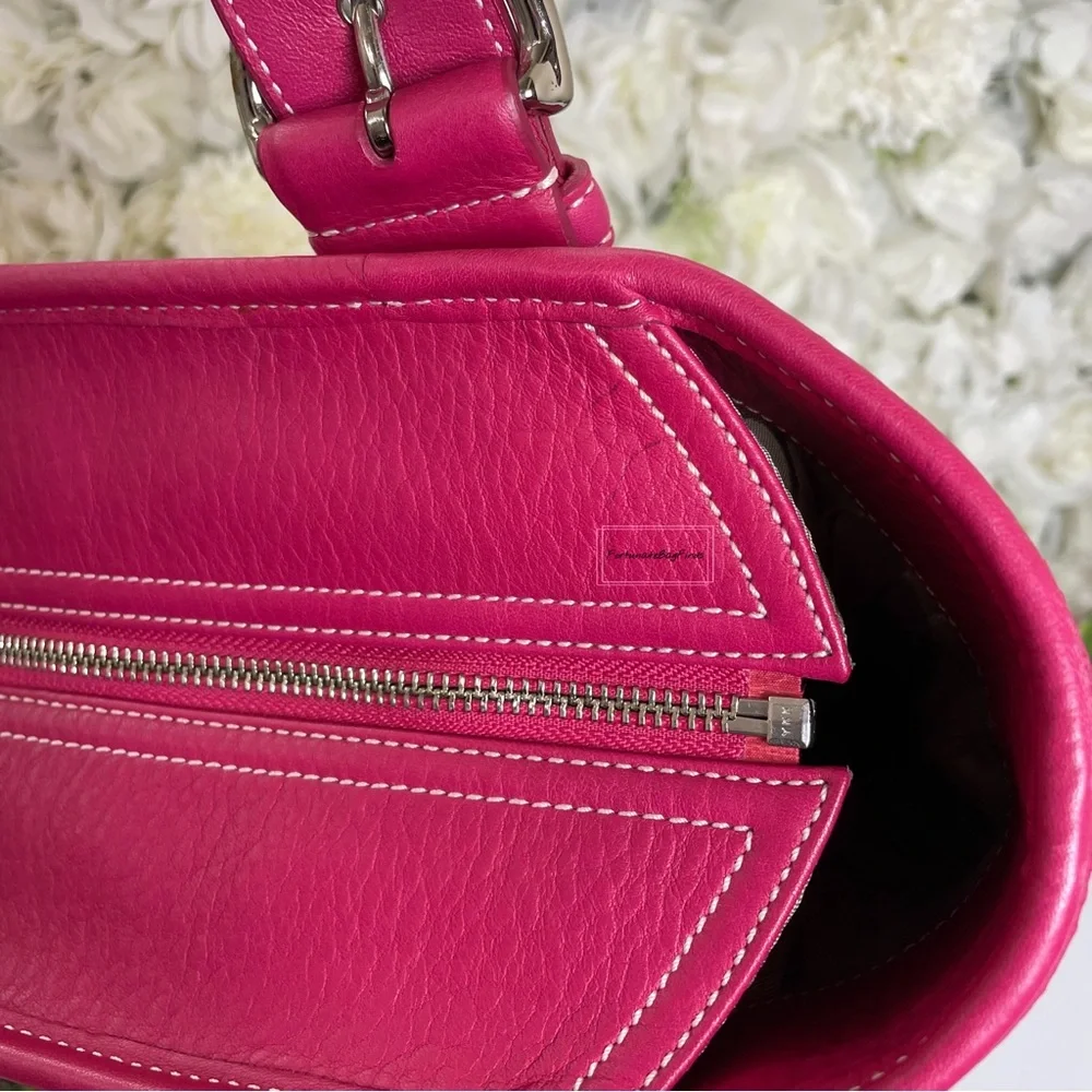 Y2K Vintage Coach Hot Pink Pebble Leather Tote Bag & Strawberry Charm Chain SET - Picture 12 of 16